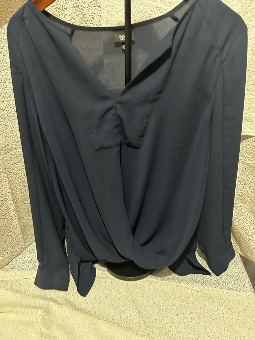 Willow & Clay Navy Draped Surplice Long Sleeve Blouse